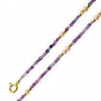 Perlenkette 47cm Süßwasserperlen Natur Fluorit Edelsteine