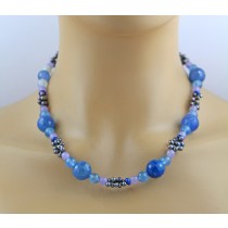 Perlenkette 47cm Süßwasserperlen Natur Achat Amethyst Lapislazuli
