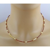 Perlenkette 47cm Süßwasserperlen Natur Granat Edelsteine