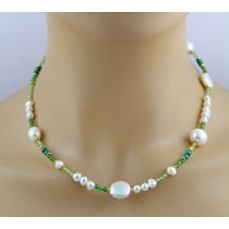 Perlenkette 47cm Süßwasserperlen Natur Malachit Peridot Edelsteine