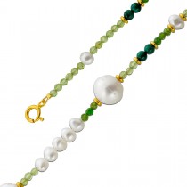Perlenkette 47cm Süßwasserperlen Natur Malachit Peridot Edelsteine