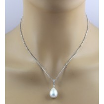 Erbskette Silber 925 Edison Perle weiße Zirkonia Steine