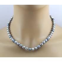 Perlenkette 47cm Akoyaperlen 7.5-8mm hellgrau anthrazit grün