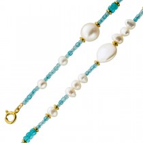 Perlenkette 47cm Süßwasserperlen Natur Aquamarin Apatit