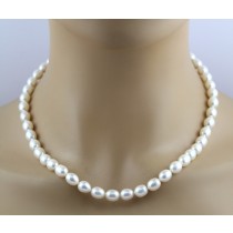 Perlenkette 47cm Süßwasserperlen 8mm AAA Weiss Rosee