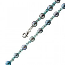 Perlenkette 47cm Akoyaperlen Natur Aquamarin Silber 925