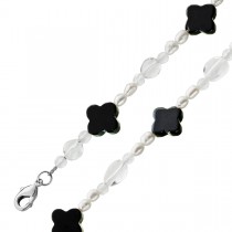 Perlenkette 47cm Süßwasserperlen schwarzer Natur Achat Bergkristall