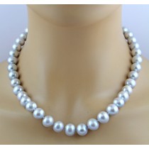 Perlenkette 47cm graue Edisonperlen 10.5-11.5mm Silber 925