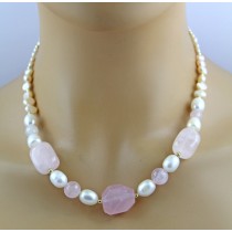 Perlenkette Süßwasserperlen rosa Natur Rosenquarz Edelsteine