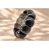 Obsidian Armband schwarz silbriger nat. Obsidian