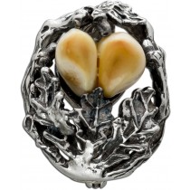 Grandel Brosche Silber 925 2 Rotwildzähne Antikschmuck