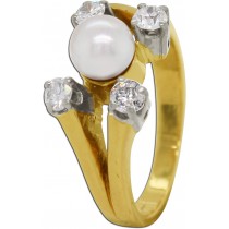 Perlen Ring Gold Weißgold 585 14K Diamanten 0.40ct Akoyaperle