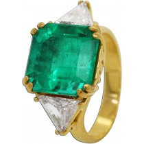 Smaragdring Gelbgold 585 14K Kolumbien Smaragd 6.5ct Diamanten 1.50ct