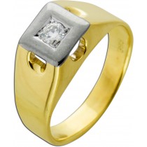 Herrenring Gold Weißgold 585 14K Solitär Diamant 0.20ct Pinkyring