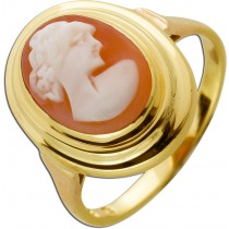  Gemmenring Gold 333 8K Frauenkopf Achat Antikschmuck