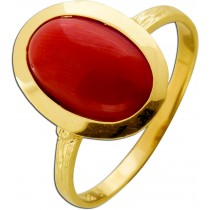 Korallring Gold 333 8K rote Sardische Koralle Antikschmuck