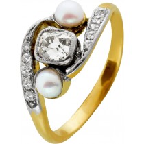 Diamantring Gold Weißgold 585 14K Diamanten Perlen Antikschmuck 