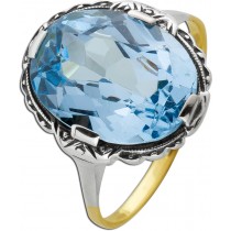 Spinell Ring Gold Weißgold 333 8K blauer synth. Stein Antikschmuck 