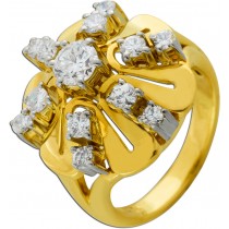 Cocktail Brillantring Gold 750 18K Diamanten Antikschmuck