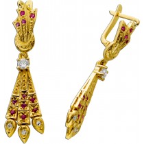 Brillant Ohrhänger Gelbgold 750 18K Diamanten Rubine Antikschmuck
