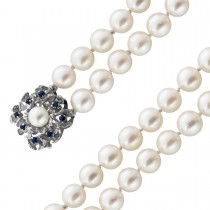 Perlen Collier 38cm Weißgold 750 18K Choker Akoyaperlen 9mm Saphire