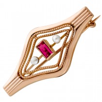 Spinell Anstecknadel Rosegold 333 8K Orientperlen Antikschmuck