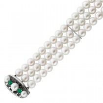 Perlen Armband Akoyaperlen Weißgold 585 14K Smaragde Antikschmuck