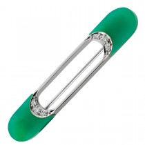 Diamant Brosche Weißgold 750 18K Chrysopras Antikschmuck