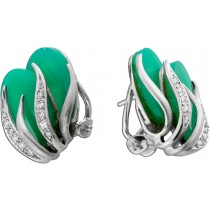 Chrysopras Ohrstecker Weißgold 585 14K Diamanten Antikschmuck