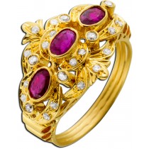 Rubin Ring Gold 750 18K roten Edelsteine Diamanten Antikschmuck
