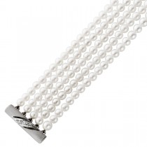 Perlenkette 37cm Weißgold 585 14K Akoyaperlen Diamanten Antikschmuck