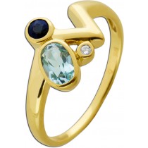 Saphir Ring Gold 585 14K Diamant Blautopas blauer Edelstein 