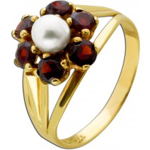 Granat Ring Gold 333 8K Akoyaperle rote Edelsteine Antikschmuck