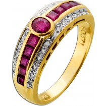 Rubin Ring Gelbgold 750 18K Diamanten 0.20ct. rote Edelsteine 1.5ct 