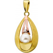Perlen Anhänger Gold 585 14K  Akoyaperle Diamant Antikschmuck