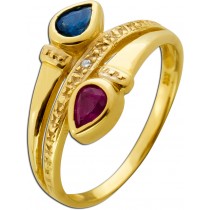Saphir Ring Gold 333 8K Rubin blauer Edelstein Solitär Diamant