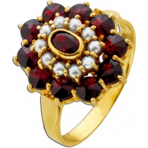 Granat Ring Gold 333 8K Flussperlen Antikschmuck