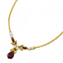 Granat Kette Gold 333 8K Flussperlen Antikschmuck