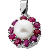Perlanhänger Weißgold 585 jap. Akoyaperle 6,1mm rote Rubine ca.0.40ct 