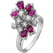 Diamant Ring Weißgold 750 18K pinke Rubine Antikschmuck