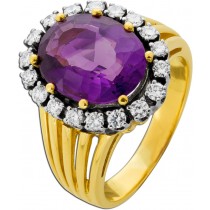Amethystring Gold 750 18K Brilllanten Antikschmuck