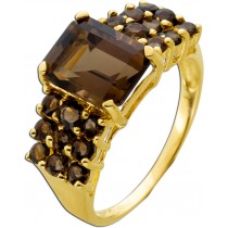 Rauchquarz Cocktail Ring Gold 585 14K braune Edelsteine 2.71ct 