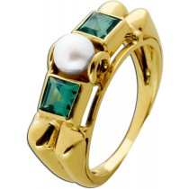 Turmalin Ring Gold 585 14K Akoyaperle Antikschmuck  