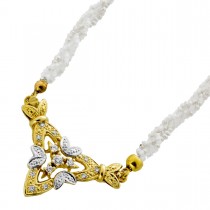 Keshi Perlenkette Mondsteine Gold 14 Karat Brillanten 0.15ct 