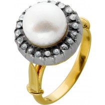 Perlen Ring Gold 750 18K Platin 950 Akoyaperle Diamanten Antikschmuck