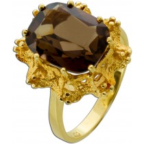 Rauchquarzring Gold 585 14K brauner Edelstein 10.9ct 