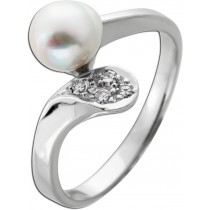 Perlenring Weißgold 585 japanische Akoyaperle 4 Diamanten 0.08ct. LP