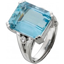 Aquamarin Ring Weißgold 750 18K blauer Edelstein 13.5ct Brillanten