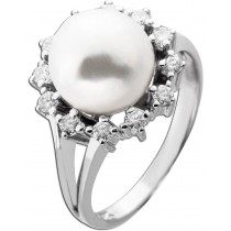 Perlring Weißgold 585 14K Akoyaerle Brillanten Antikschmuck