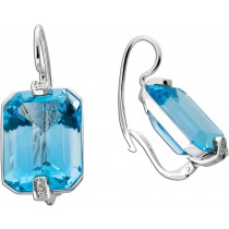 Blautopas Ohrhänger Weißgold 750 18K Brillanten Antikschmuck 